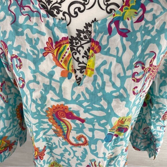 Gretchen Scott Aquatic Life Notched Neck Tunic Top Dress - Picture 2 of 7